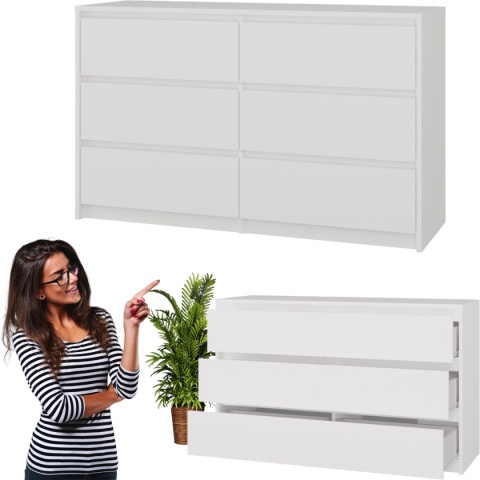 Komoda z 6 Szufladami 120x40x73cm Do Salonu Sypialni Biała Tasso T6-120