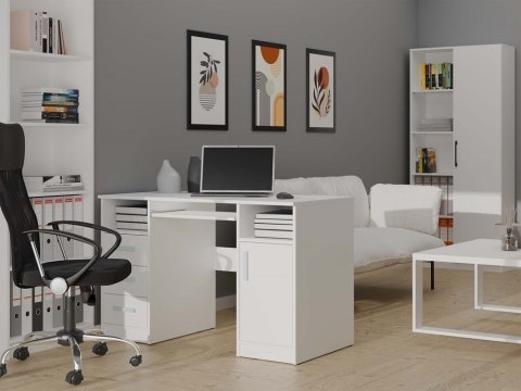 Biurko Komputerowe Białe 3 Szuflady Szafka Półki Do Biura 120x60x75 Adik