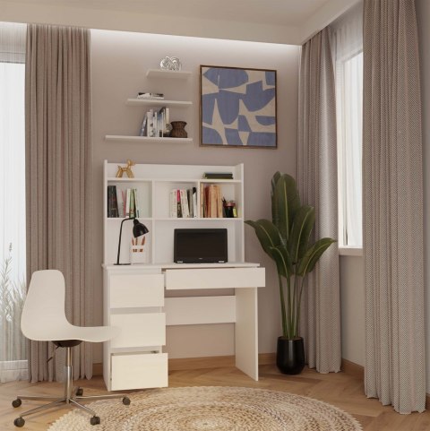 Biurko Komputerowe Szkolne Białe Michał L 98x51 cm z Szufladami + Nadstawka