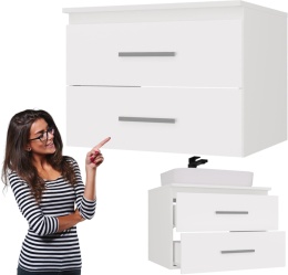 Szafka Pod Umywalkę Łazienkowa Wisząca Biała Nablatowa 2 Szuflady 60cm Lena