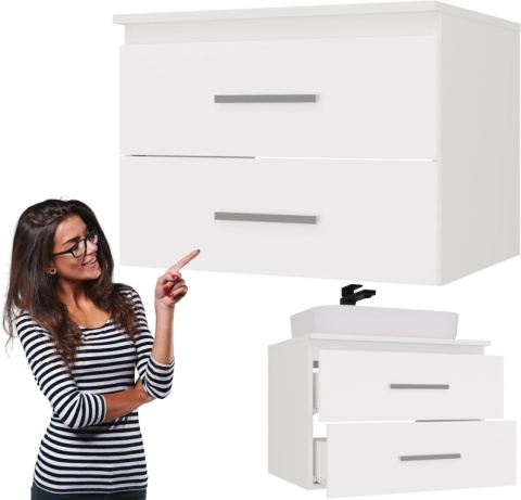 Szafka Pod Umywalkę Łazienkowa Wisząca Biała Nablatowa 2 Szuflady 60cm Lena