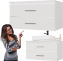 Szafka Pod Umywalkę Łazienkowa Wisząca Biała Nablatowa 2 Szuflady 80cm Lena