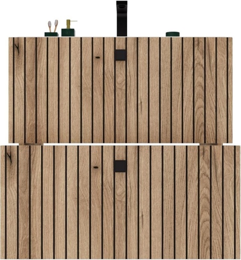 Szafka Pod Umywalkę Wisząca Dąb Evoke 2 Szuflady 60 cm Ryflowana Deko