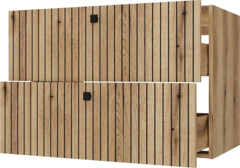 Szafka Pod Umywalkę Wisząca Dąb Evoke 2 Szuflady 80 cm Ryflowana Deko