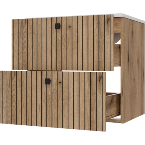 Szafka Pod Umywalkę Wisząca Evoke 2 Szuflady 60 cm Ryflowana Deko +Umywalka