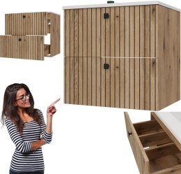 Szafka Pod Umywalkę Wisząca Evoke 2 Szuflady 60 cm Ryflowana Deko +Umywalka