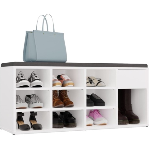 Garderoba Szafka Na Buty 110 cm Siedzisko Do Przedpokoju Biała Matowa Gitta