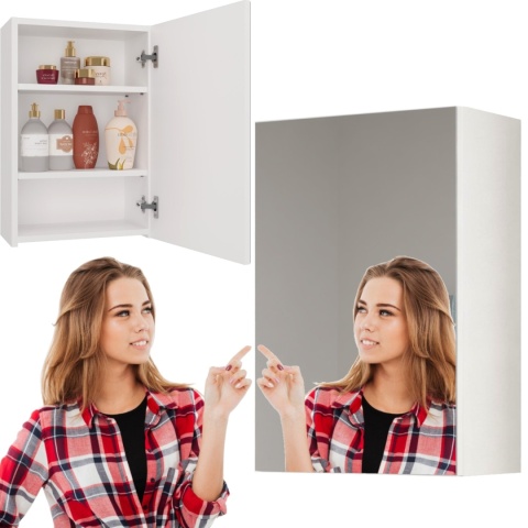 Szafka Łazienkowa Wisząca Z Lustrem Biała Lapo 40 cm Lustro 3 Półki Biel