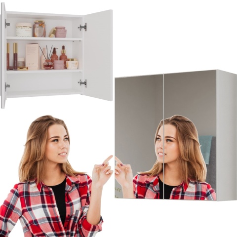 Szafka Łazienkowa Wisząca Z Lustrem 60 CM LAPO 2DL 3 Półki Biała Matowa