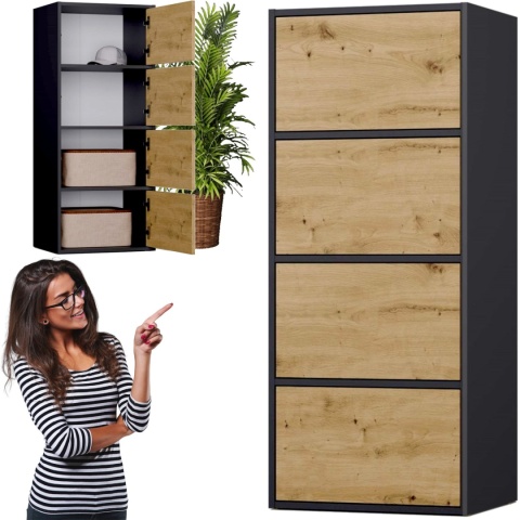 Komoda Szafka 4 Półki Drzwi do salonu Tip-On Antracyt LAMA 50x119x40 cm
