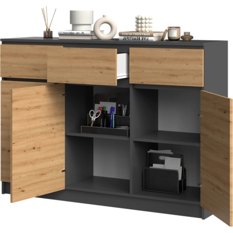 Komoda Z Szufladami Lilia 3d3s Szafki Drzwi Antracyt Artisan 120x97x40 cm