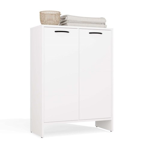 Szafka Łazienkowa Stojąca Biała Do Łazienki 3 Półki z Koszem 66x90x30 Kate