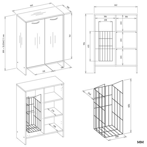 Szafka Łazienkowa Stojąca Biała Do Łazienki 3 Półki z Koszem 66x90x30 Kate