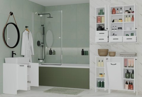Szafka Łazienkowa Wisząca Biała Do Łazienki 3 Półki 2Szuflady 35x67x30 Kate