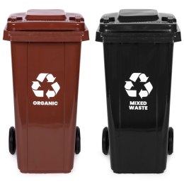 Zestaw 2 koszy na śmieci pojemniki 2x120L czarny brązowy odpady zmieszane BIO gumowe koła