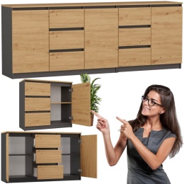 Komoda Duża Zestaw 200x75x40 cm Artisan Szafka x3 Szuflada x6 Komplet 3D6S