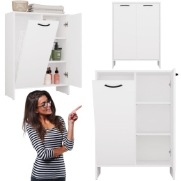 Szafka Łazienkowa Stojąca Biała Do Łazienki 3 Półki z Koszem 66x90x30 Kate