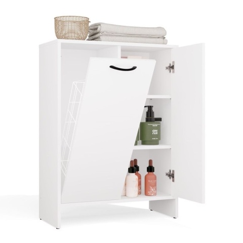 Szafka Łazienkowa Stojąca Biała Do Łazienki 3 Półki z Koszem 66x90x30 Kate
