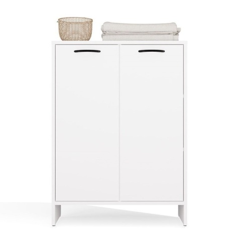 Szafka Łazienkowa Stojąca Biała Do Łazienki 3 Półki z Koszem 66x90x30 Kate
