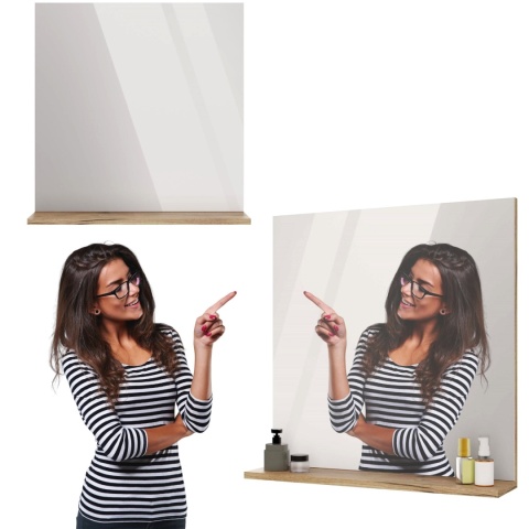 Lustro Łazienkowe 60x61,5 cm Ścienne Z Półką 12cm Dąb Evoke Bezramkowe Deko
