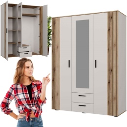 Szafa Garderoba 150 cm Lustro 2 Szuflady Ryflowana Kaszmir Dąb Evoke Anna