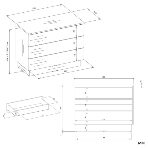 Komoda z 3 szufladami Do Salonu Sypialni Amelia 3S Szafka Kaszmir Beż 85 cm