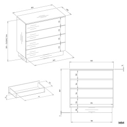 Komoda z 4 szufladami Do Salonu Sypialni Amelia 4S Szafka Kaszmir Beż 85 cm