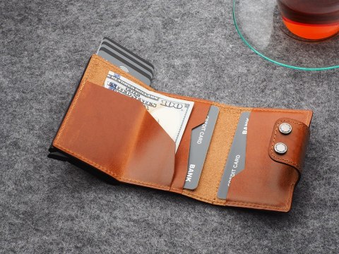 Portfel DOPPIO Max Pularys Skóra Nomad koniak 6,5x9,5x2,5 cm