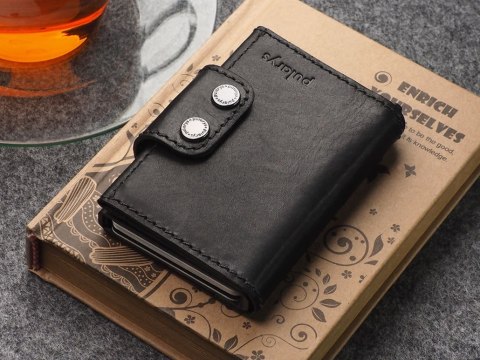 Portfel DOPPIO Pularys Skóra Nomad czarny 6,5x9,5x2,5 cm