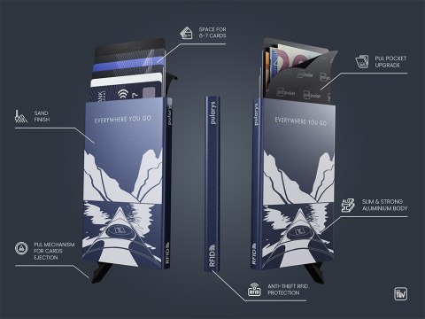 Etui na karty kredytowe RFID ZEN "IN THE FJORDS" Pularys Aluminium granatowy 6x9,5x1 cm