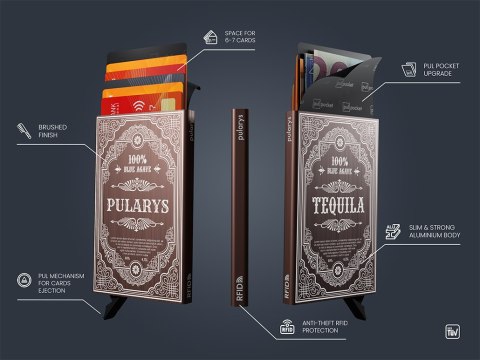 Etui na karty kredytowe RFID ZEN "TEQUILA" Pularys Aluminium szczotkowane brązowy 6x9,5x1 cm