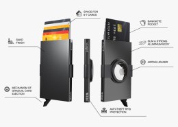 Etui na karty kredytowe RFID ZEN z uchwytem na AirTag Pularys Aluminium, Plastik granatowy 6x9,5x1 cm
