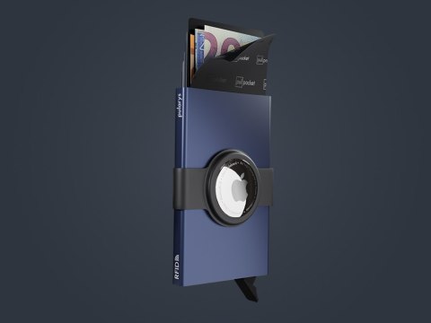 Etui na karty kredytowe RFID ZEN z uchwytem na AirTag Pularys Aluminium, Plastik granatowy 6x9,5x1 cm