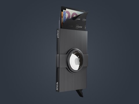 Etui na karty kredytowe RFID ZEN z uchwytem na AirTag Pularys Aluminium szczotkowane szary - ciemny 6x9,5x1 cm