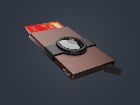 Etui na karty kredytowe RFID ZEN z uchwytem na AirTag Pularys Aluminium szczotkowane brązowy 6x9,5x1 cm
