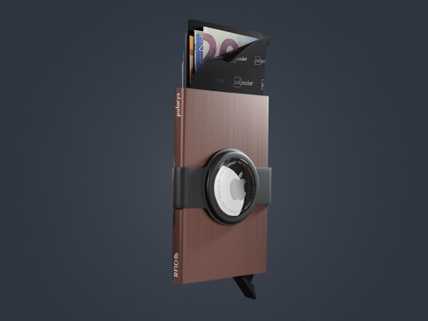 Etui na karty kredytowe RFID ZEN z uchwytem na AirTag Pularys Aluminium szczotkowane brązowy 6x9,5x1 cm