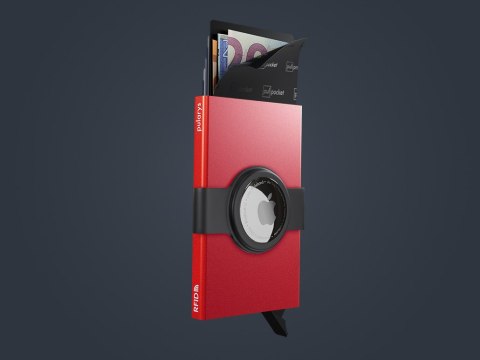 Etui na karty kredytowe RFID ZEN z uchwytem na AirTag Pularys Aluminium, Plastik Czerwony 6x9,5x1 cm