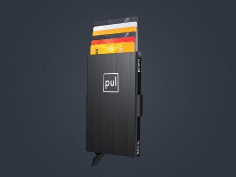 Etui na karty kredytowe RFID ZEN z uchwytem na AirTag Pularys Aluminium szczotkowane czarny 6x9,5x1 cm
