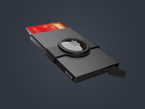 Etui na karty kredytowe RFID ZEN z uchwytem na AirTag Pularys Aluminium szczotkowane czarny 6x9,5x1 cm