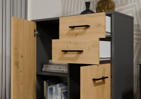 Komoda Szafka 2 Szuflady 2 Drzwi do Salonu Dąb Artisan Antracyt Paloma 2S2D