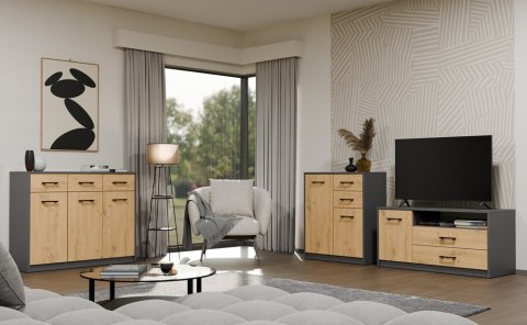 Komoda Szafka 2 Szuflady 2 Drzwi do Salonu Dąb Artisan Antracyt Paloma 2S2D