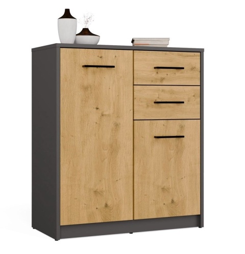 Komoda Szafka 2 Szuflady 2 Drzwi do Salonu Dąb Artisan Antracyt Paloma 2S2D