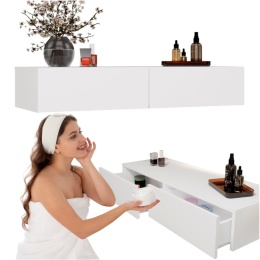 Toaletka Kosmetyczna Biała z 2 Szufladami Konsola Wisząca Gaja 110x40 cm