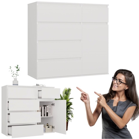 Komoda Biała z Szufladami Szafka Do Salonu Sypialni 100x93x40 cm Lilia 5S1D