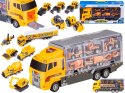 Ciężarówka Auto Transporter Zestaw 12w1 Autka Budowlane Helikopter Koparka