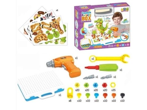 Kreatywna Mozaika Zoo W Walizce 198 El. Układanka 3d, Klocki, Wkrętarka Zestaw Konstrukcyjny