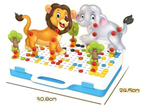 Kreatywna Mozaika Zoo W Walizce 198 El. Układanka 3d, Klocki, Wkrętarka Zestaw Konstrukcyjny