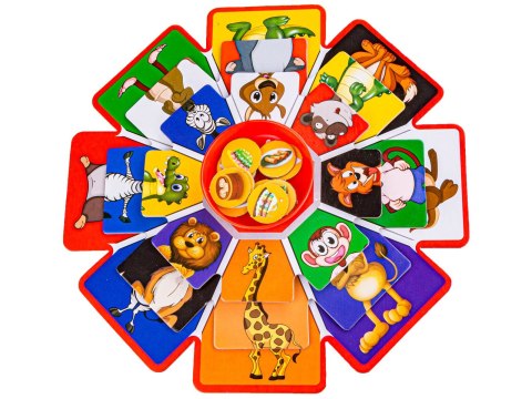 OBROTOWA GRA LOSOWA, UKŁADANKA, PUZZLE, ZWIERZĘTA I OWOCE