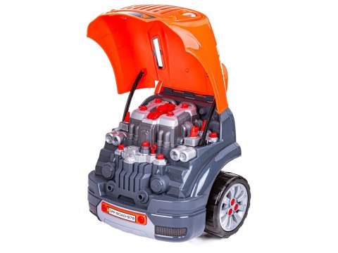 Zestaw Mechanika, Samochód Auto Silnik Do Rozkręcania, Warsztat 61 Elementów, Pomarańczowy Jeep