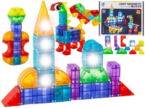 Klocki Magnetyczne Konstrukcyjne, Świecące Elementy, Figury 3d 94 El